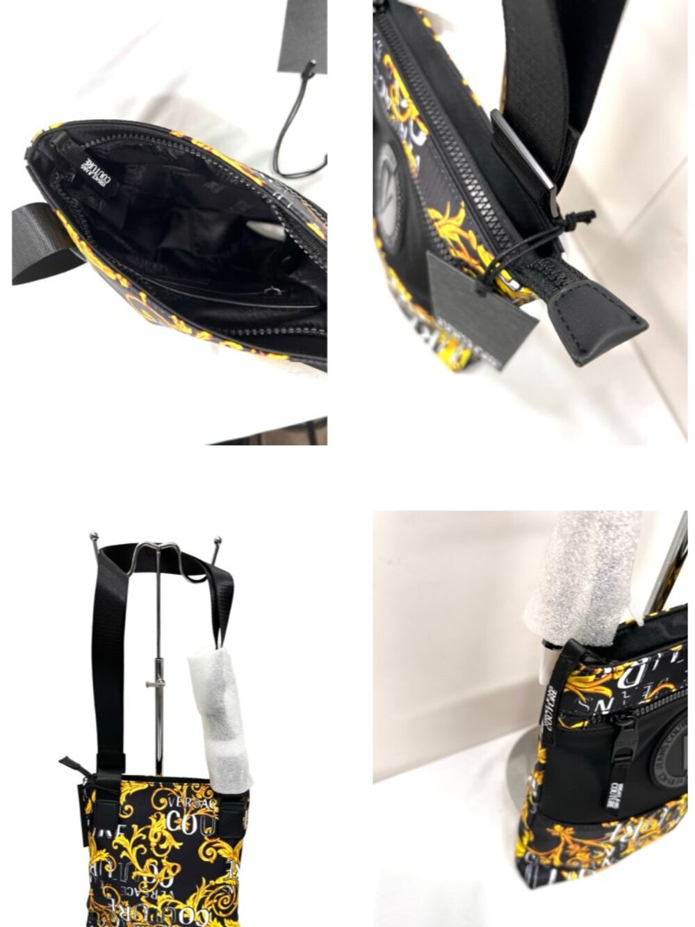 VERSACE JEANS COUTURE Shoulder Bag Black Gold  White Logo+Free Chiffon Scarf(11 - Picture 7 of 15
